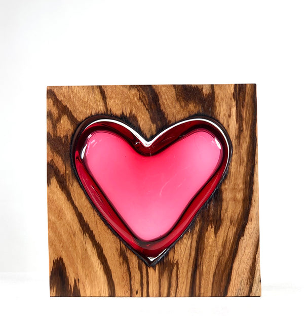 Zebra Wood Heart with Handblown Amethyst Glass - Scott Slagerman Glass