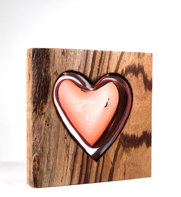 Zebra Wood Heart with Handblown Amethyst Glass - Scott Slagerman Glass